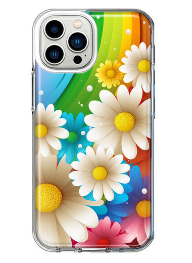 Apple iPhone 13 Pro Max Colorful Rainbow Daisies Blue Pink White Green Double Layer Phone Case Cover