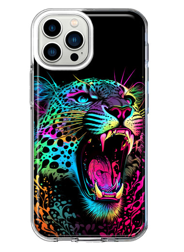 Apple iPhone 13 Pro Max Neon Rainbow Glow Colorful Leopard Hybrid Protective Phone Case Cover
