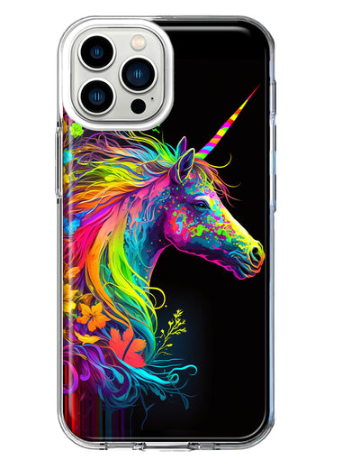 Apple iPhone 13 Pro Max Neon Rainbow Glow Unicorn Floral Hybrid Protective Phone Case Cover
