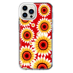 Apple iPhone 12 Pro Max Yellow Sunflowers Polkadot on Red Double Layer Phone Case Cover