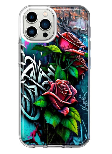 Apple iPhone 13 Pro Max Red Roses Graffiti Painting Art Hybrid Protective Phone Case Cover
