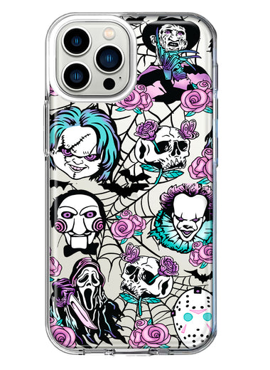 Apple iPhone 13 Pro Max Roses Halloween Spooky Horror Characters Spider Web Hybrid Protective Phone Case Cover
