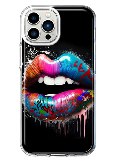 Apple iPhone 13 Pro Max Colorful Lip Graffiti Painting Art Hybrid Protective Phone Case Cover