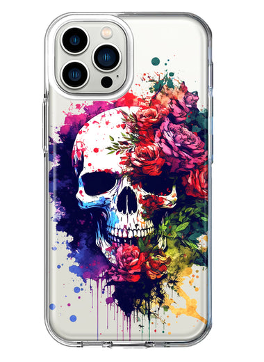 Apple iPhone 13 Pro Max Fantasy Skull Red Purple Roses Hybrid Protective Phone Case Cover