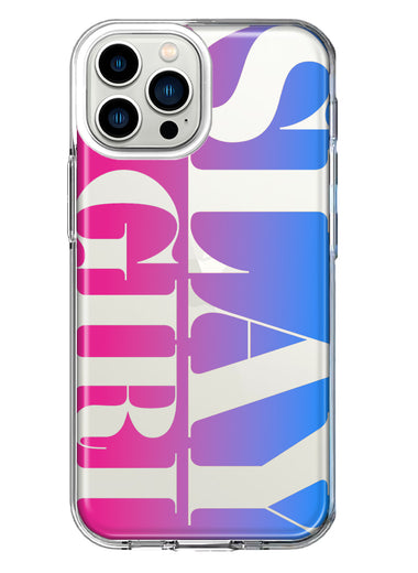 Apple iPhone 13 Pro Max Pink Blue Clear Funny Text Quote Slay Girl Hybrid Protective Phone Case Cover