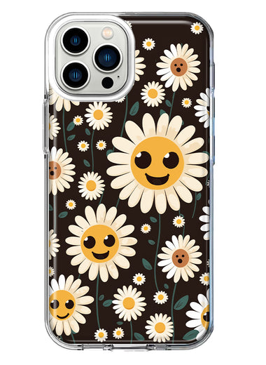 Apple iPhone 13 Pro Max Cute Smiley Face White Daisies Double Layer Phone Case Cover
