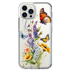 Apple iPhone 13 Pro Max Yellow Purple Spring Flowers Butterflies Floral Hybrid Protective Phone Case Cover
