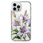 Apple iPhone 13 Pro Max White Lavender Lily Purple Flowers Floral Hybrid Protective Phone Case Cover