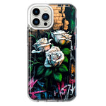 Apple iPhone 13 Pro Max White Roses Graffiti Wall Art Painting Hybrid Protective Phone Case Cover
