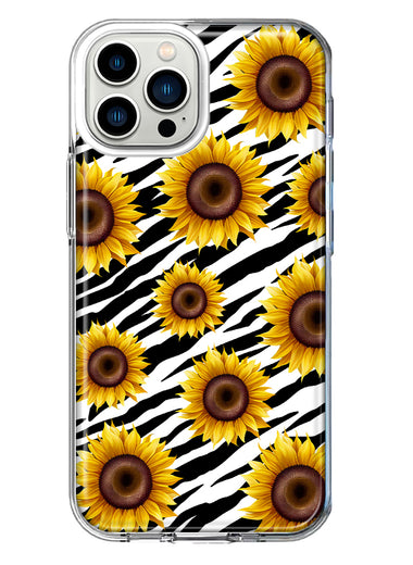 Apple iPhone 13 Pro Max White Zebra Sunflowers Polkadots Double Layer Phone Case Cover