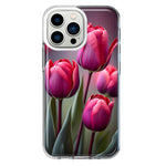 Apple iPhone 13 Pro Pink Tulip Flowers Floral Hybrid Protective Phone Case Cover