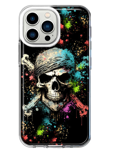 Apple iPhone 13 Pro Fantasy Paint Splash Pirate Skull Hybrid Protective Phone Case Cover
