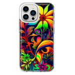 Apple iPhone 13 Pro Neon Rainbow Psychedelic Trippy Hippie Daisy Flowers Hybrid Protective Phone Case Cover