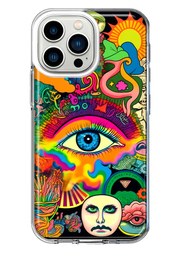 Apple iPhone 13 Pro Neon Rainbow Psychedelic Trippy Hippie Multiple Eyes Hybrid Protective Phone Case Cover