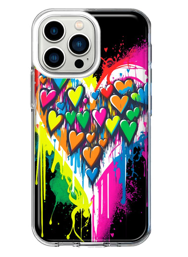 Apple iPhone 13 Pro Colorful Rainbow Hearts Love Graffiti Painting Hybrid Protective Phone Case Cover