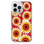 Apple iPhone 13 Pro Yellow Sunflowers Polkadot on Red Double Layer Phone Case Cover
