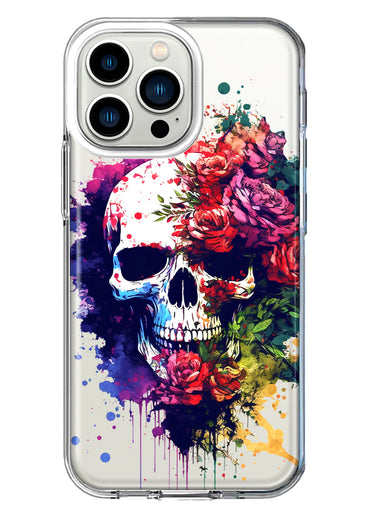 Apple iPhone 13 Pro Fantasy Skull Red Purple Roses Hybrid Protective Phone Case Cover