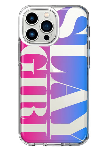 Apple iPhone 13 Pro Pink Blue Clear Funny Text Quote Slay Girl Hybrid Protective Phone Case Cover