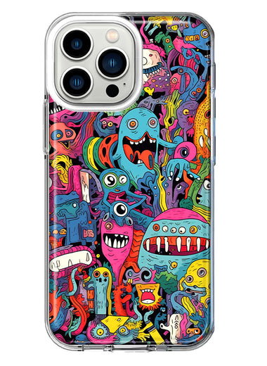 Apple iPhone 13 Pro Psychedelic Trippy Happy Aliens Characters Hybrid Protective Phone Case Cover
