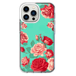 Apple iPhone 13 Pro Turquoise Teal Vintage Pastel Pink Red Roses Double Layer Phone Case Cover