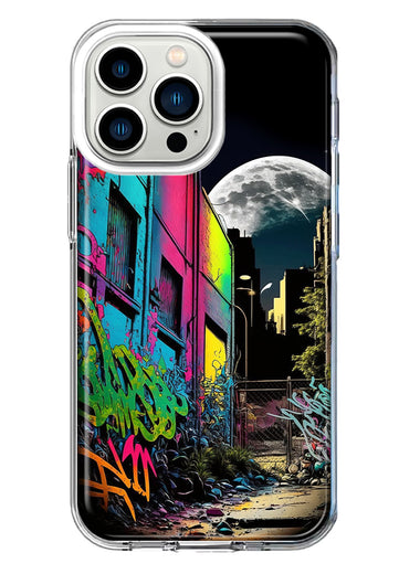 Apple iPhone 13 Pro Urban City Full Moon Graffiti Painting Art Hybrid Protective Phone Case Cover