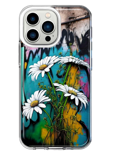 Apple iPhone 13 Pro White Daisies Graffiti Wall Art Painting Hybrid Protective Phone Case Cover