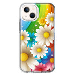 Apple iPhone 13 Mini Colorful Rainbow Daisies Blue Pink White Green Double Layer Phone Case Cover