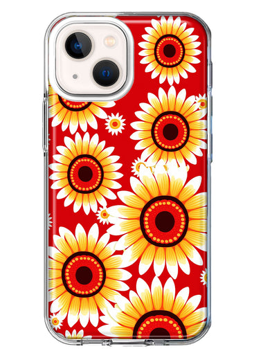 Apple iPhone 13 Yellow Sunflowers Polkadot on Red Double Layer Phone Case Cover