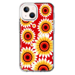Apple iPhone 13 Yellow Sunflowers Polkadot on Red Double Layer Phone Case Cover