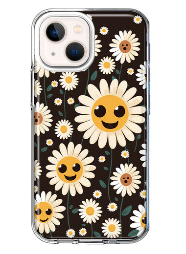 Apple iPhone 13 Cute Smiley Face White Daisies Double Layer Phone Case Cover