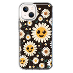 Apple iPhone 13 Cute Smiley Face White Daisies Double Layer Phone Case Cover