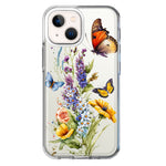 Apple iPhone 13 Mini Yellow Purple Spring Flowers Butterflies Floral Hybrid Protective Phone Case Cover