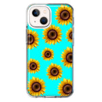 Apple iPhone 13 Yellow Sunflowers Polkadot on Turquoise Teal Double Layer Phone Case Cover