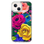 Apple iPhone 13 Vintage Pastel Abstract Colorful Pink Yellow Blue Roses Double Layer Phone Case Cover