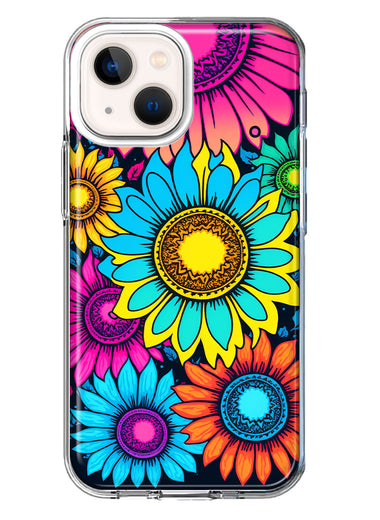 Apple iPhone 13 Vintage Colorful Abstract Sunflowers Floral Double Layer Phone Case Cover