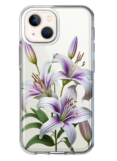 Apple iPhone 13 White Lavender Lily Purple Flowers Floral Hybrid Protective Phone Case Cover