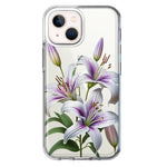 Apple iPhone 13 White Lavender Lily Purple Flowers Floral Hybrid Protective Phone Case Cover