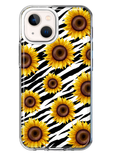 Apple iPhone 13 White Zebra Sunflowers Polkadots Double Layer Phone Case Cover