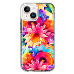 Apple iPhone 13 Watercolor Paint Summer Rainbow Flowers Bouquet Bloom Floral Hybrid Protective Phone Case Cover