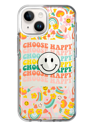 Apple iPhone 14 Choose Happy Smiley Face Retro Vintage Groovy 70s Style Hybrid Protective Phone Case Cover