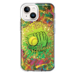 Apple iPhone 14 Plus Love Softball Girls Glove Green Tie Dye Swirl Paint Hybrid Protective Phone Case Cover