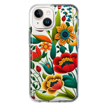 Apple iPhone 15 Plus Colorful Red Orange Folk Style Floral Vibrant Spring Flowers Hybrid Protective Phone Case Cover