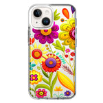 Apple iPhone 13 Colorful Yellow Pink Folk Style Floral Vibrant Spring Flowers Hybrid Protective Phone Case Cover