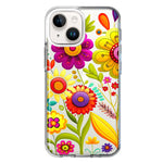 Apple iPhone 15 Colorful Yellow Pink Folk Style Floral Vibrant Spring Flowers Hybrid Protective Phone Case Cover
