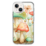 Apple iPhone 15 Fairytale Watercolor Mushrooms Pastel Spring Flowers Floral Hybrid Protective Phone Case Cover