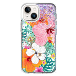 Apple iPhone 14 Plus Hawaiian Vibes Hibiscus Flowers Monstera Vacation Summer Hybrid Protective Phone Case Cover