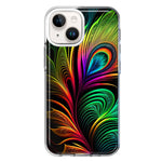 Apple iPhone 14 Plus Neon Rainbow Glow Peacock Feather Hybrid Protective Phone Case Cover