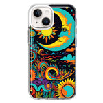 Apple iPhone 15 Plus Neon Rainbow Psychedelic Indie Hippie Indie Moon Hybrid Protective Phone Case Cover