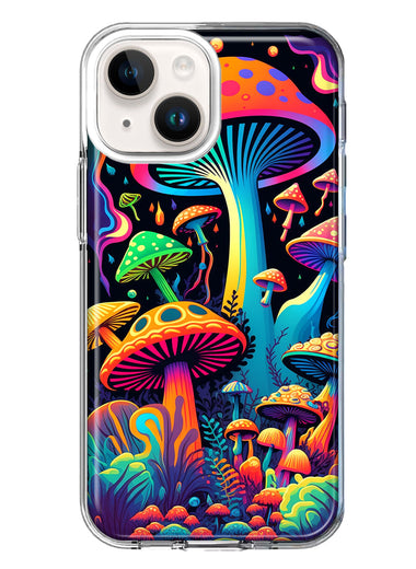 Apple iPhone 15 Plus Neon Rainbow Psychedelic Indie Hippie Mushrooms Hybrid Protective Phone Case Cover
