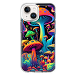 Apple iPhone 15 Plus Neon Rainbow Psychedelic Indie Hippie Mushrooms Hybrid Protective Phone Case Cover